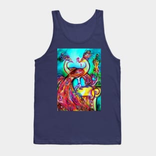 PEACOCKS IN LOVE Red Aqua Blue Turquoise Hues Tank Top